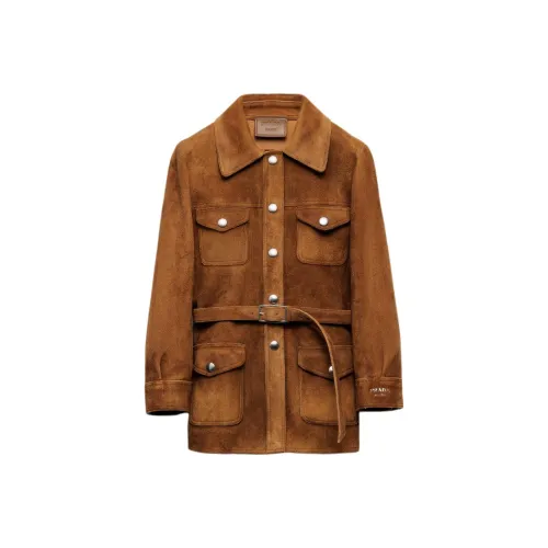 PRADA Кожа Куртка Женская Коричневая