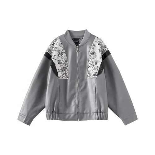 OUNIXUE Кожа Куртка Женская Серого цвета