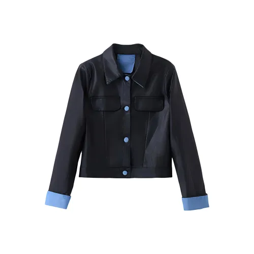 Aoaifu Кожа Куртка Женская Черная