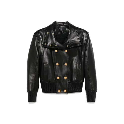 BALMAIN FW24 Кожа Куртка Женская Черная