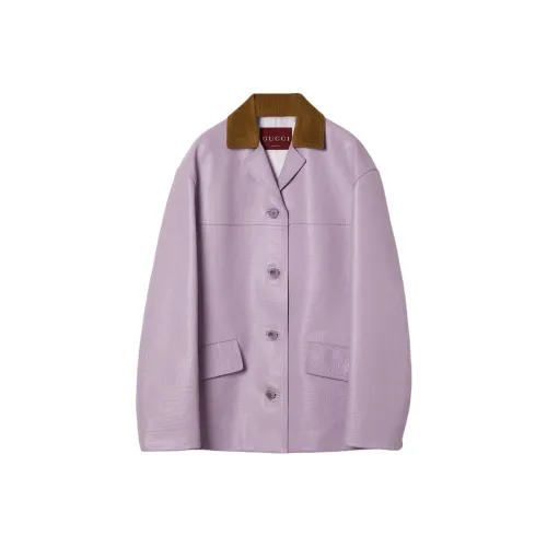 GUCCI SS25 Кожа Куртка Женская Светло-фиолетовая