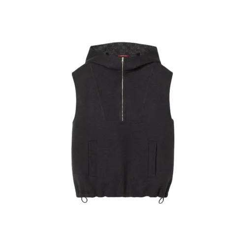GUCCI Вышитый Шерсть Шелк С капюшоном Жилет Жилет Женские Темно-серый