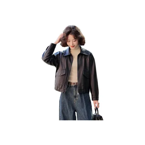 Yi Mengyuan Кожа Куртка Женская