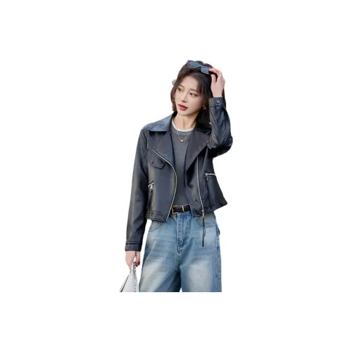 Yi Mengyuan Кожа Куртка Женская Черная