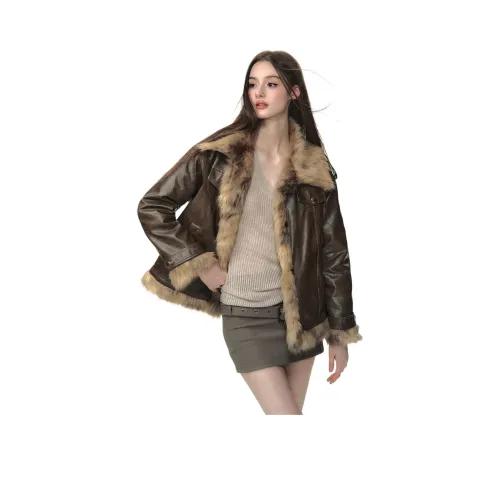 Li Zixian Вельвет Feel Куртка Женская Кофейного Цвета