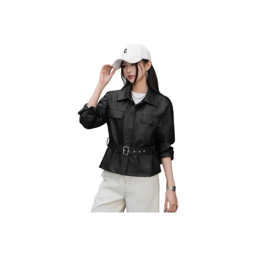 Yi Mengyuan Кожа Куртка Женская