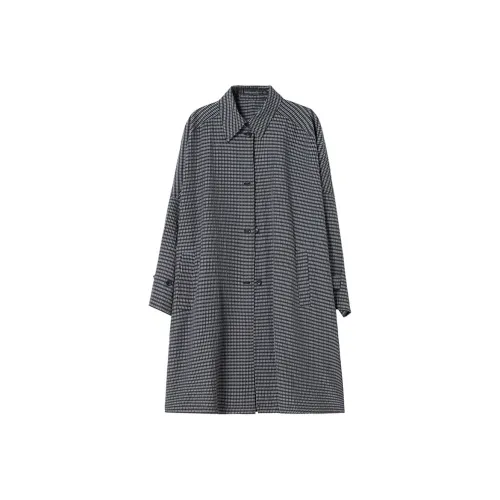 SOON FLOWER Тренчкот Женский Черный Синий Клетка