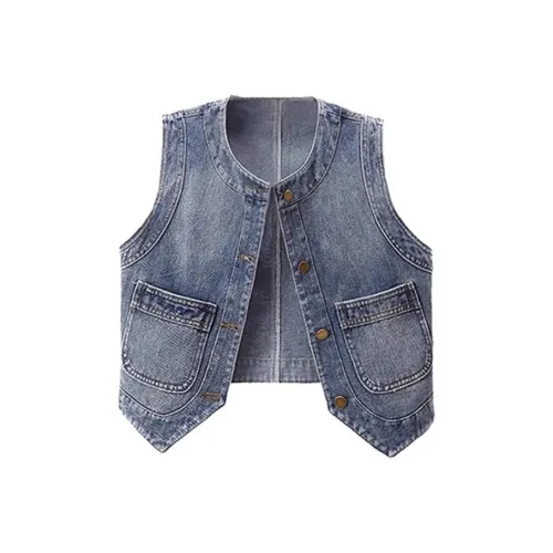 CDAYU Синий деним жилет женские жилеты