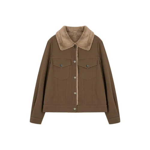 Mo Han Yi Mei Деним Куртка Женская Кофейного цвета