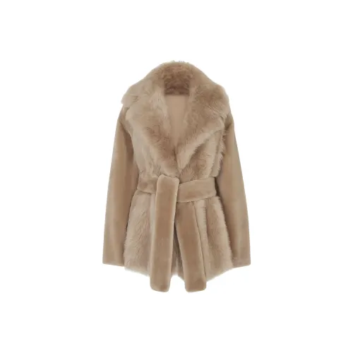 FENDI FW24 Velvet Feel Пальто Женское Бежевый