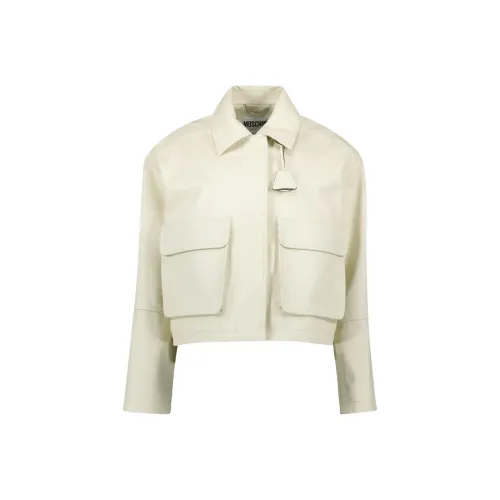 MOSCHINO SS25 Кожа Куртка Женская Светлый Бежевый