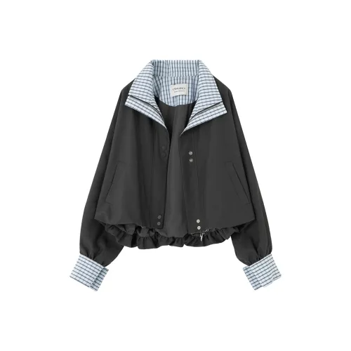 SOON FLOWER Весна Укороченная Куртка Женская Темно-Серый