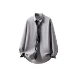 7974 Серый с длинным рукавом (в комплекте с черным галстуком)