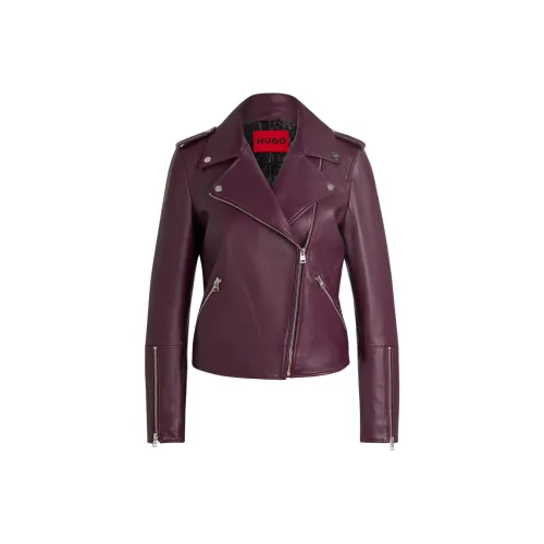 Hugo Boss Кожа Куртка Женская Фиолетовая