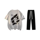 Комплект одежды (Серый футболка с вереском + Черные повседневные штаны)