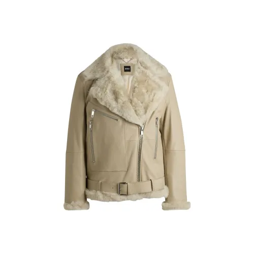 Hugo Boss Кожа Куртка Женская Светлый Умбра