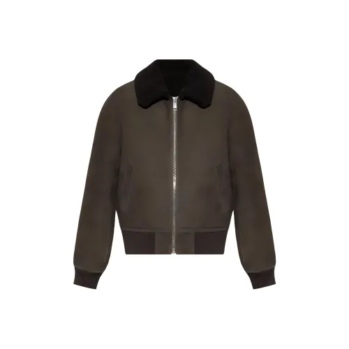 Yves Salomon SS24 Кожа Куртка Женская Зеленая