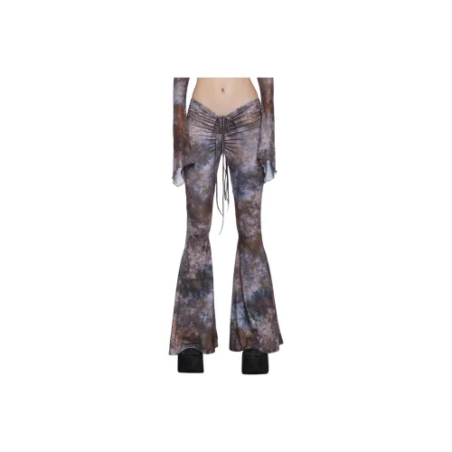 Dolls Kill SS24 DARKER WAVS Fader V Cut Washed Bell Bottoms Casual Pants Women's BROWN Brown