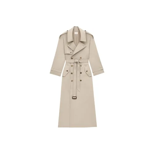 SAINT LAURENT Хлопковая саржа Тренчкот Женский Бежевый
