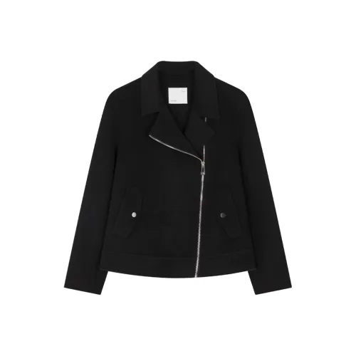 IHIMI Отложной воротник Байкер Позиционирование стиля Укороченный Ручной работы Двойной стороной Шерстяное пальто Женское Черное