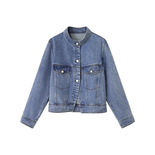 SHIRAN Denim Jacket Women's Washed Vintage Blue
