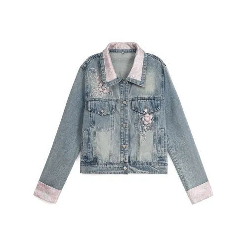 XIAOJUCHUANLI Джинсовая куртка женская светло-синяя