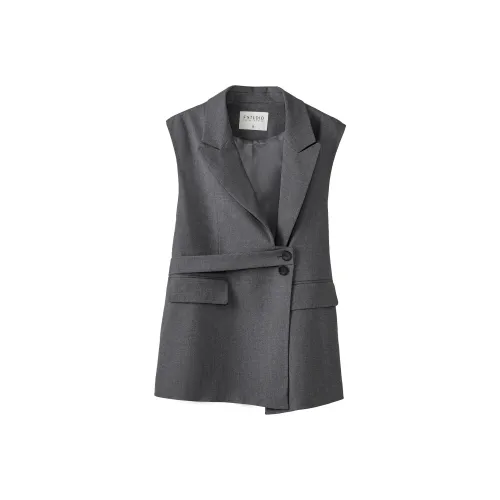 Fstudio Весна Korean Style V-образный вырез Дизайн Коммутирование Элегантность Без рукавов Куртка Женская Темно-серый