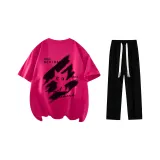 Комплект одежды (Розовая и красная футболка + черные повседневные штаны)