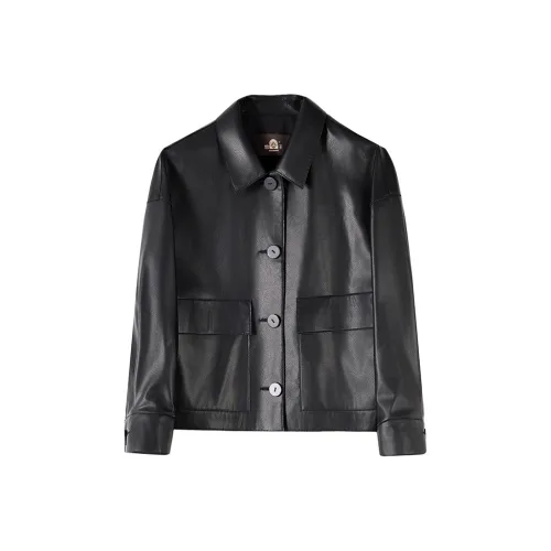 Beast King Отложной воротник BUTTONS Один Кожа Куртка Женские