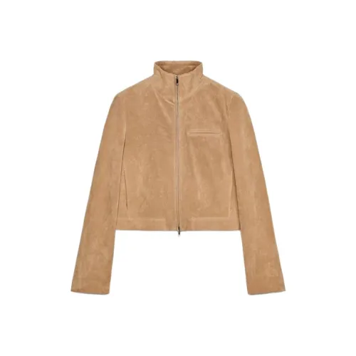 ZARA Светло-бежевые Женские Кожаные Куртки