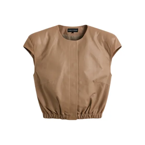 SCANLAN THEODORE SS25 Топ из кожи с плечевым накладкой кожаная куртка женский цвет Whiskey