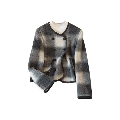 Cypress House Cropped Coat Women's Black White Plaid Cypress House Укороченное пальто женское черно-белая клетка