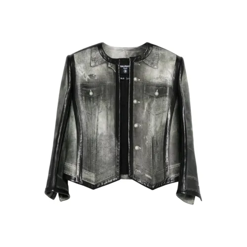 BALMAIN SS25 Кожа Куртка Женская Черная Серый