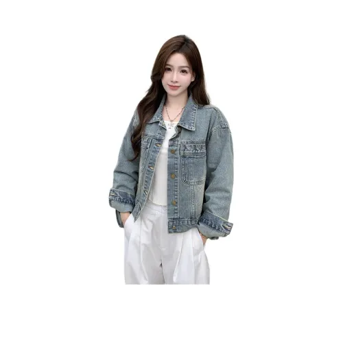 Flowers In Water Denim Jacket Women's Blue