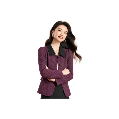 Mylan Spring Autumn Cropped Coat with Waist Weighting Women's Purple