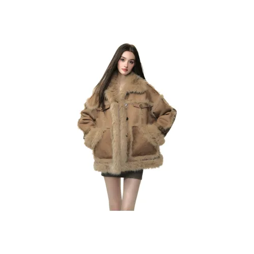 Li Zixian Вельвет Feel Пальто Женское Кофейное