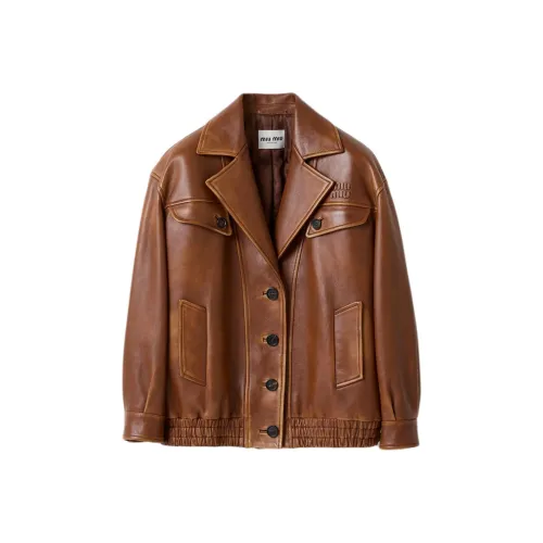 MIU MIU FW24 Кожа Куртка Женская Песочного цвета