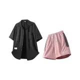 Чёрная рубашка + розовые шорты