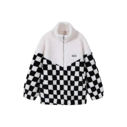 EICHITOO Бархат Feel Пальто Женские Экрю Клетчатый