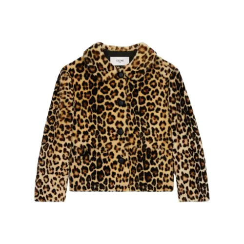 CELINE Бархат Feel Пальто Женские Леопардовый принт