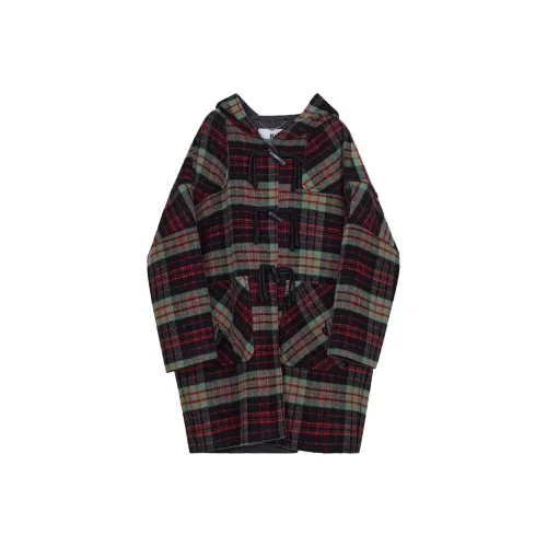 NancyCavally Пальто Женское Красное Смешанный Цвет Клетка