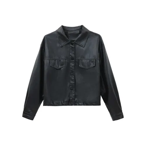 Aoaifu Кожа Куртка Женская Черная