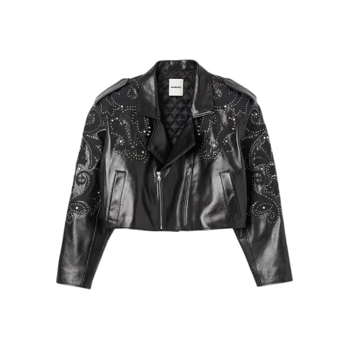 Sandro Кожа Куртка Женская Черная
