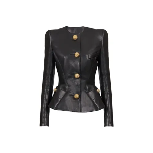 BALMAIN FW24 Кожа Куртка Женская Черная