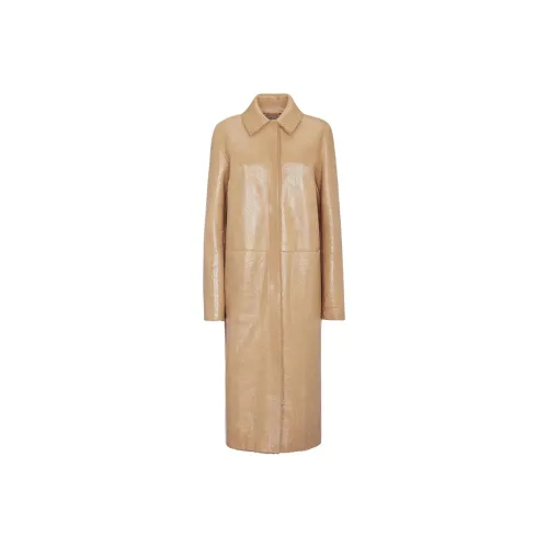 FENDI FW24 Кожа Куртка Женская Бежевая