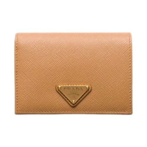 PRADA Saffiano Коровья кожа Кошелек Маленький Женский Естественный Бежевый