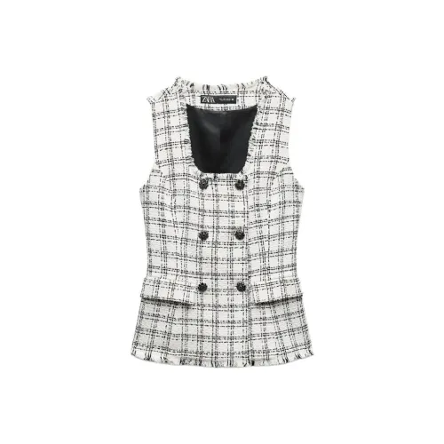 ZARA Черно-белая клетка Женские жилеты