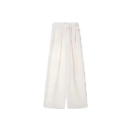 KIMHEKIM SS24 Смесовая шерсть Belted Широкие брюки TROUSERS Повседневные брюки Женские Белый Белый