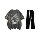 Комплект одежды (Темно-серая футболка + черные повседневные штаны)