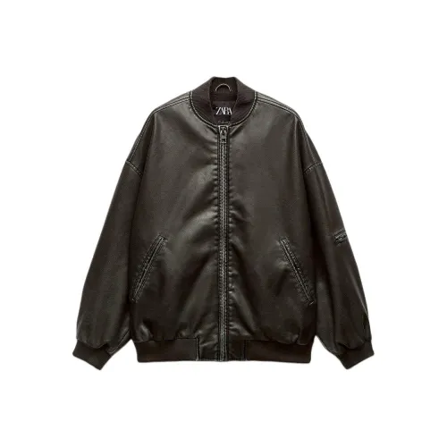ZARA Trf Серые Женские Кожаные Куртки